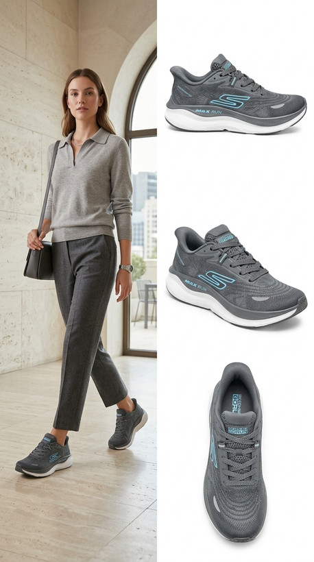 کتونی اسکیچرز زنانه Max Run GO RUN Slip-Ins طوسی